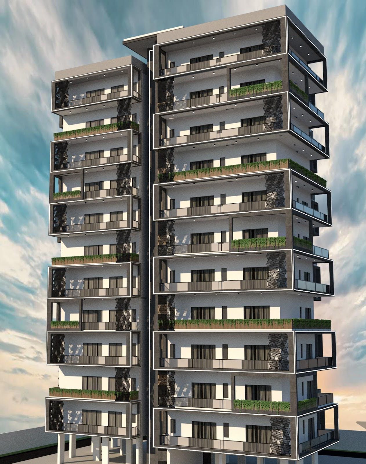 Side-angled view of housing complex